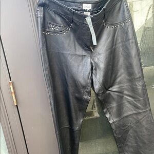 Deadstock cache Black Leather Pants with Studded Details